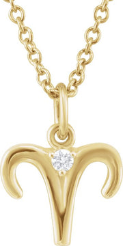 Accented Zodiac Necklace-14K Yellow-Aries-