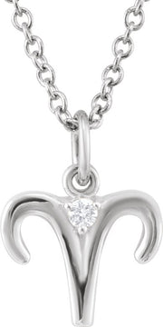 Accented Zodiac Necklace-14K White-Aries-