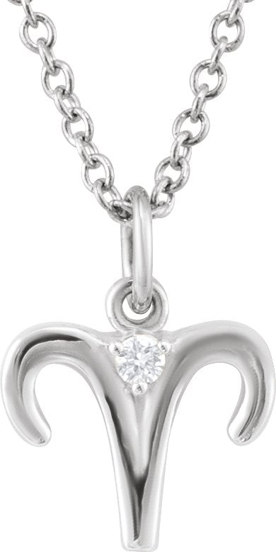 Accented Zodiac Necklace-14K White-Aries-