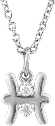 Accented Zodiac Necklace-14K White-Pisces-