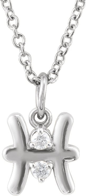 Accented Zodiac Necklace-14K White-Pisces-