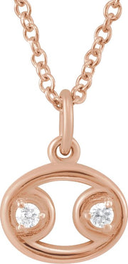 Accented Zodiac Necklace-14K Rose-Cancer-