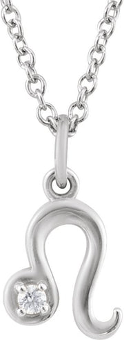 Accented Zodiac Necklace-14K White-Leo-
