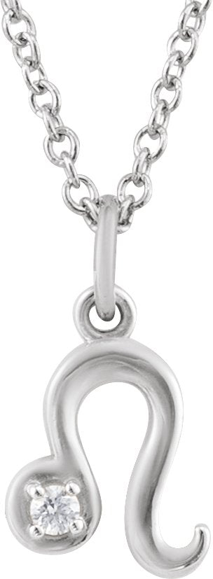 Accented Zodiac Necklace-14K White-Leo-