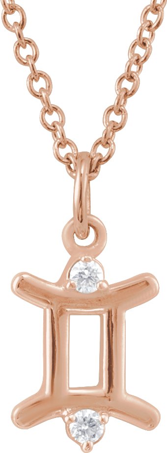 Accented Zodiac Necklace-14K Rose-Gemini-