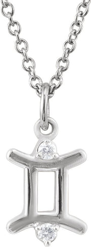 Accented Zodiac Necklace-14K White-Gemini-