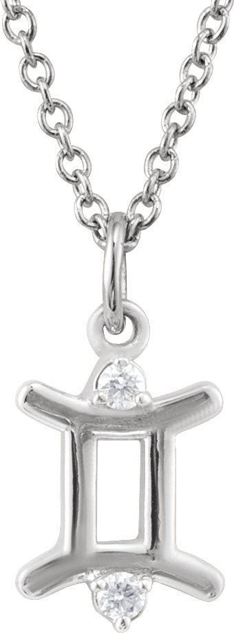 Accented Zodiac Necklace-14K White-Gemini-