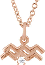 Accented Zodiac Necklace-14K Rose-Aquarius-