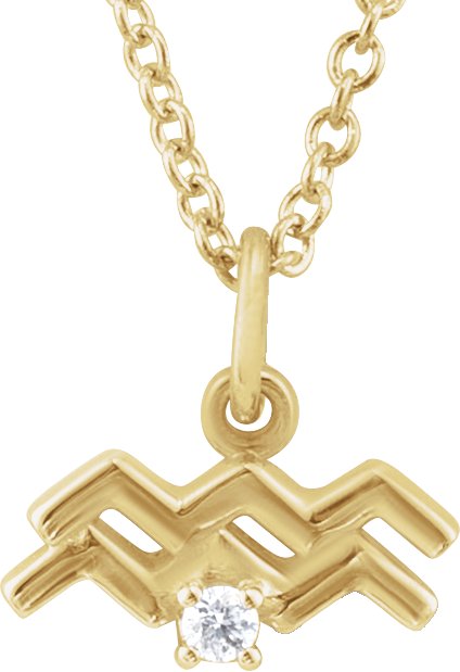 Accented Zodiac Necklace-14K Yellow-Aquarius-