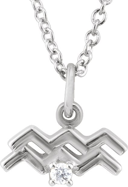 Accented Zodiac Necklace-14K White-Aquarius-