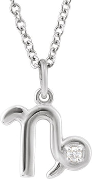 Accented Zodiac Necklace-14K White-Capricorn-