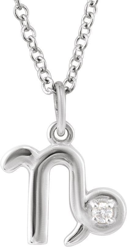 Accented Zodiac Necklace-14K White-Capricorn-