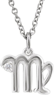 Accented Zodiac Necklace-14K White-Virgo-
