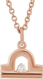 Accented Zodiac Necklace-14K Rose-Libra-