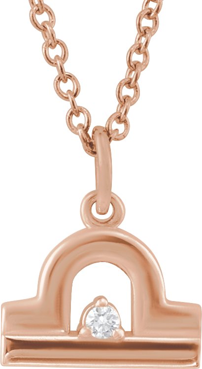 Accented Zodiac Necklace-14K Rose-Libra-