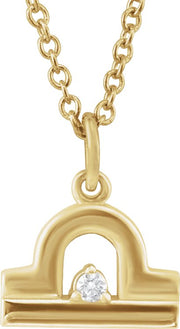Accented Zodiac Necklace-14K Yellow-Libra-