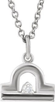 Accented Zodiac Necklace-14K White-Libra-