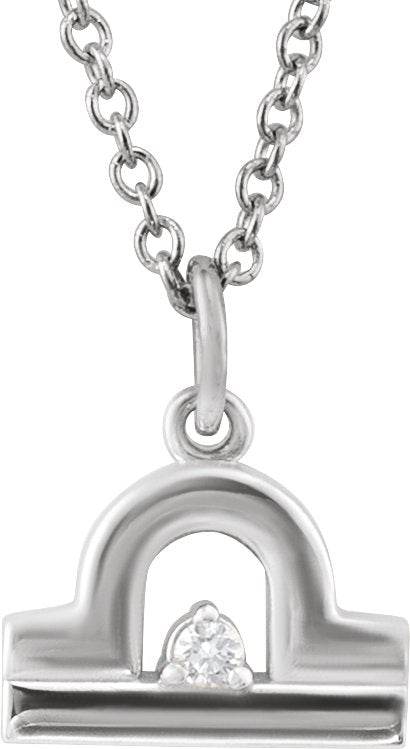 Accented Zodiac Necklace-14K White-Libra-