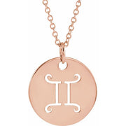 Zodiac Disc Necklace-14K Rose-Gemini-