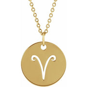 Zodiac Disc Necklace-14K Yellow-Aries-