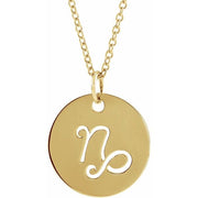 Zodiac Disc Necklace-14K Yellow-Capricorn-