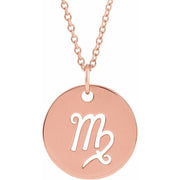 Zodiac Disc Necklace-14K Rose-Virgo-