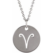 Zodiac Disc Necklace-14K White-Aries-