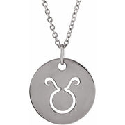 Zodiac Disc Necklace-14K White-Taurus-
