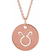 Zodiac Disc Necklace-14K Rose-Taurus-