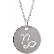 Zodiac Disc Necklace-14K White-Capricorn-