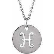 Zodiac Disc Necklace-14K White-Pisces-