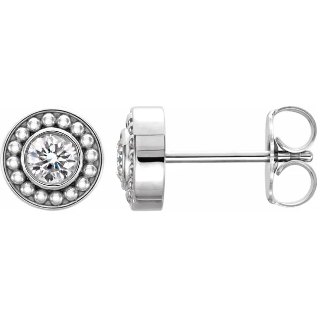 14K Yellow 3 mm Round Forever One Moissanite Beaded Earrings-