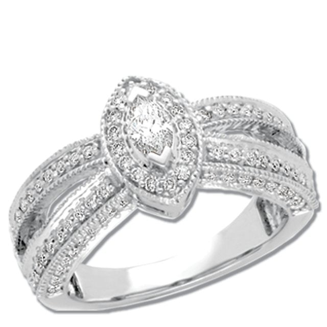 14K White 3/4 CTW Diamond Engagement Ring-