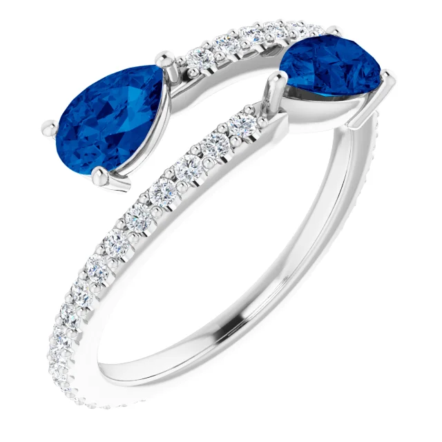14K White Lab-Grown Blue Sapphire & 1/3 CTW Diamond Ring-7.00 (approximate standard size)-