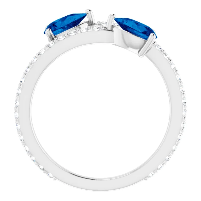 14K White Lab-Grown Blue Sapphire & 1/3 CTW Diamond Ring-7.00 (approximate standard size)-
