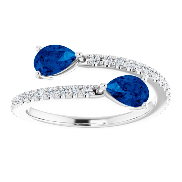 14K White Lab-Grown Blue Sapphire & 1/3 CTW Diamond Ring-7.00 (approximate standard size)-