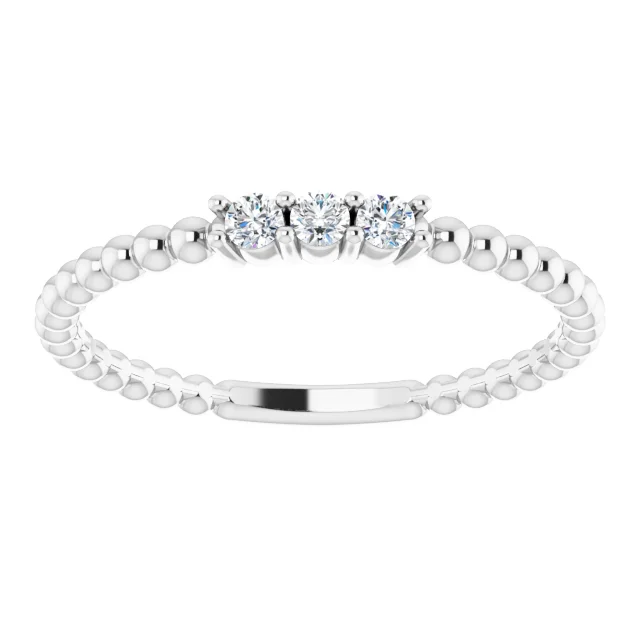 14K White 1/10 CTW Diamond Beaded Ring-