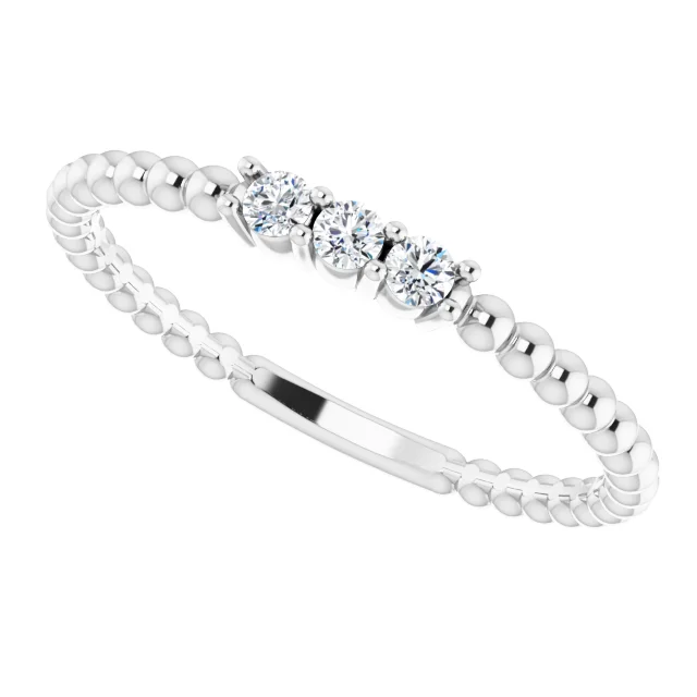 14K White 1/10 CTW Diamond Beaded Ring-
