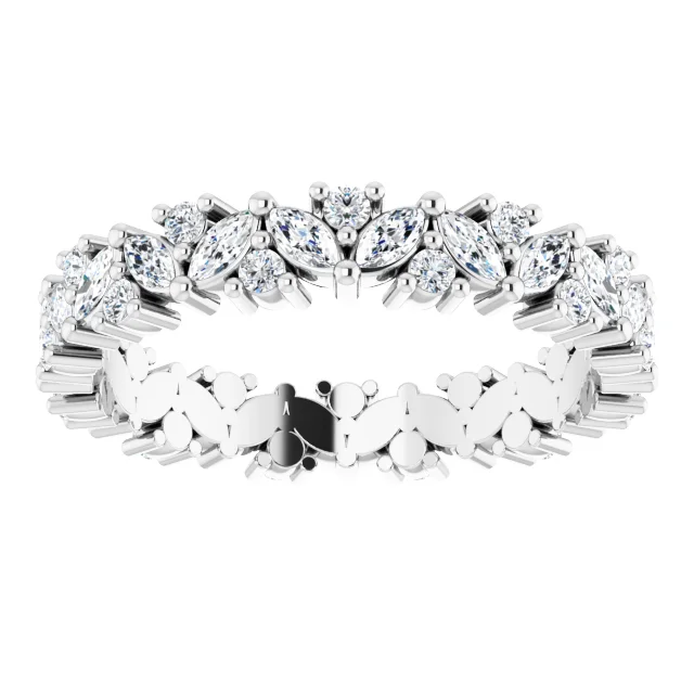 14K White 1 CTW Diamond Cluster Eternity Band Size 7-