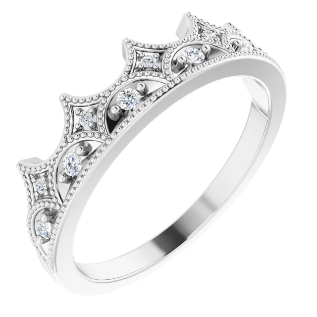 14K White 1/8 CTW Diamond Crown Ring-