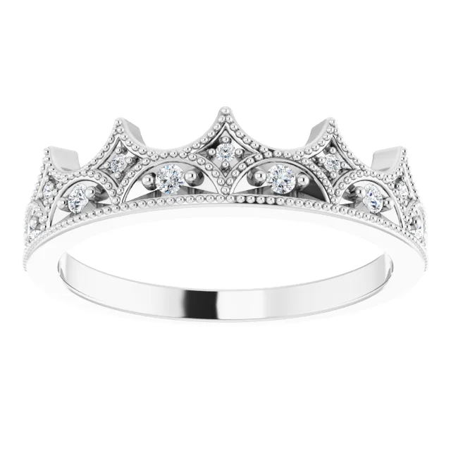 14K White 1/8 CTW Diamond Crown Ring-