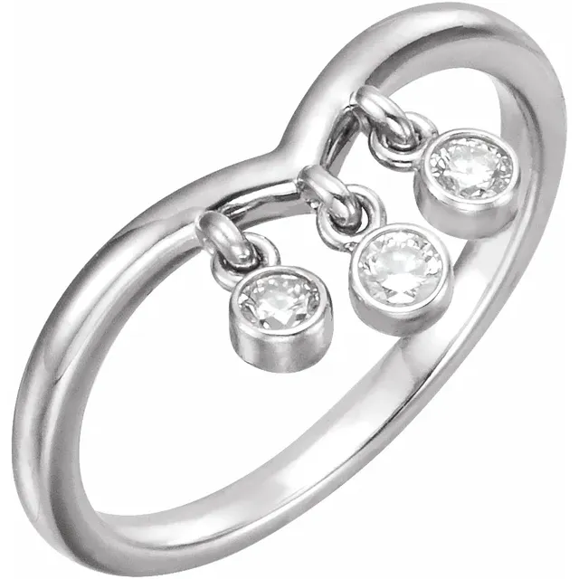 14K White 1/5 CTW Diamond Three-Stone Fringe V Ring-