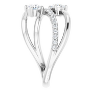 14K White 3/4 CTW Diamond Two-Stone Bypass Ring-