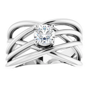 14K White 1/2 CT Diamond Solitaire Criss-Cross Ring-