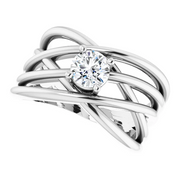14K White 1/2 CT Diamond Solitaire Criss-Cross Ring-