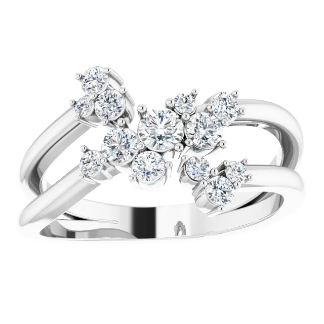 14K White 1/2 CTW Diamond Cluster Bypass Ring-