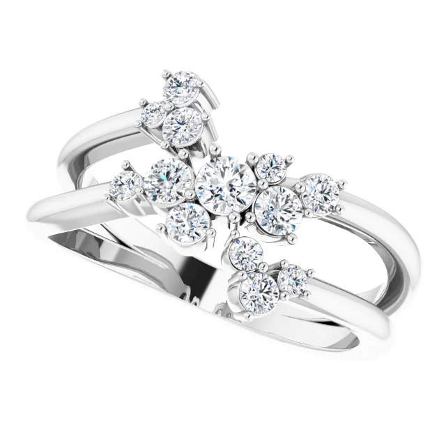 14K White 1/2 CTW Diamond Cluster Bypass Ring-