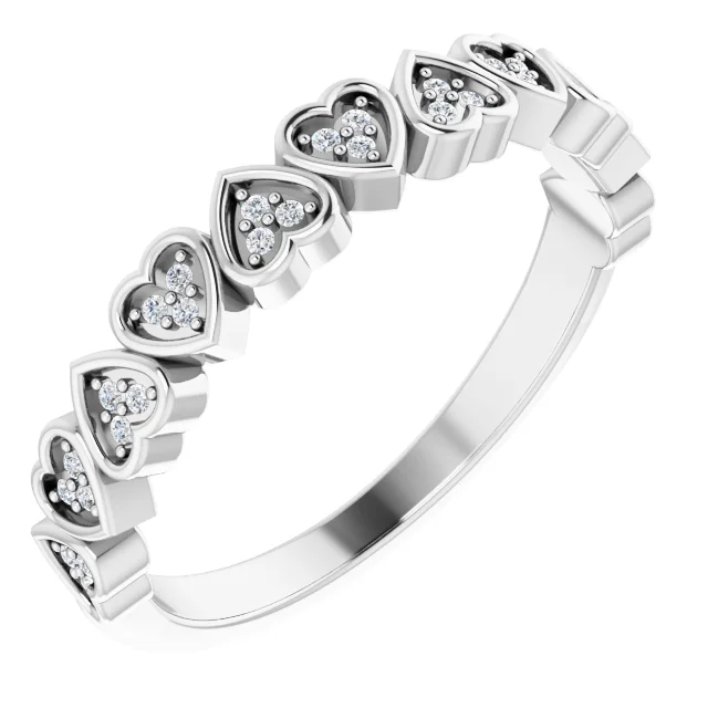 14K White .07 CTW Diamond Heart Anniversary Band-