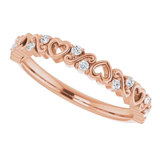 14K Rose .08 CTW Heart Diamond Anniversary Band-