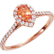 14K Rose Natural Padparadscha Sapphire & 1/3 CTW Natural Diamond Engagement Ring-